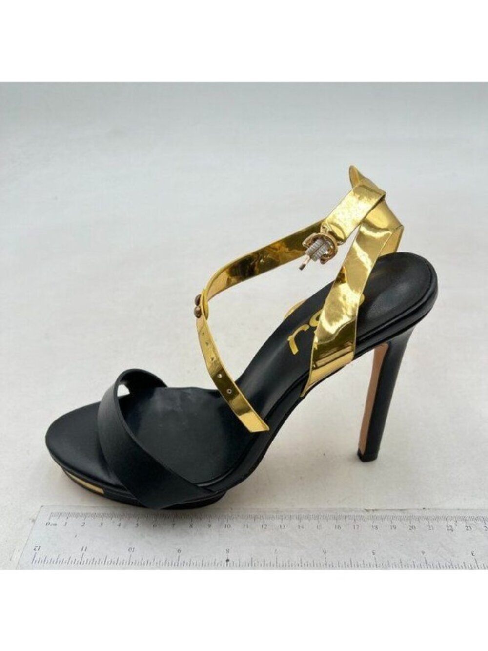 FSJ Women Gold Shoelaces Stiletto High Heels Ankle Strap Sandals Open Toe Black
